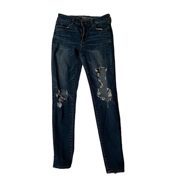 American Eagle Outfitters Super Stretch X Jegging Jeans Distressed Dark Wash Den - Picture 1 of 8